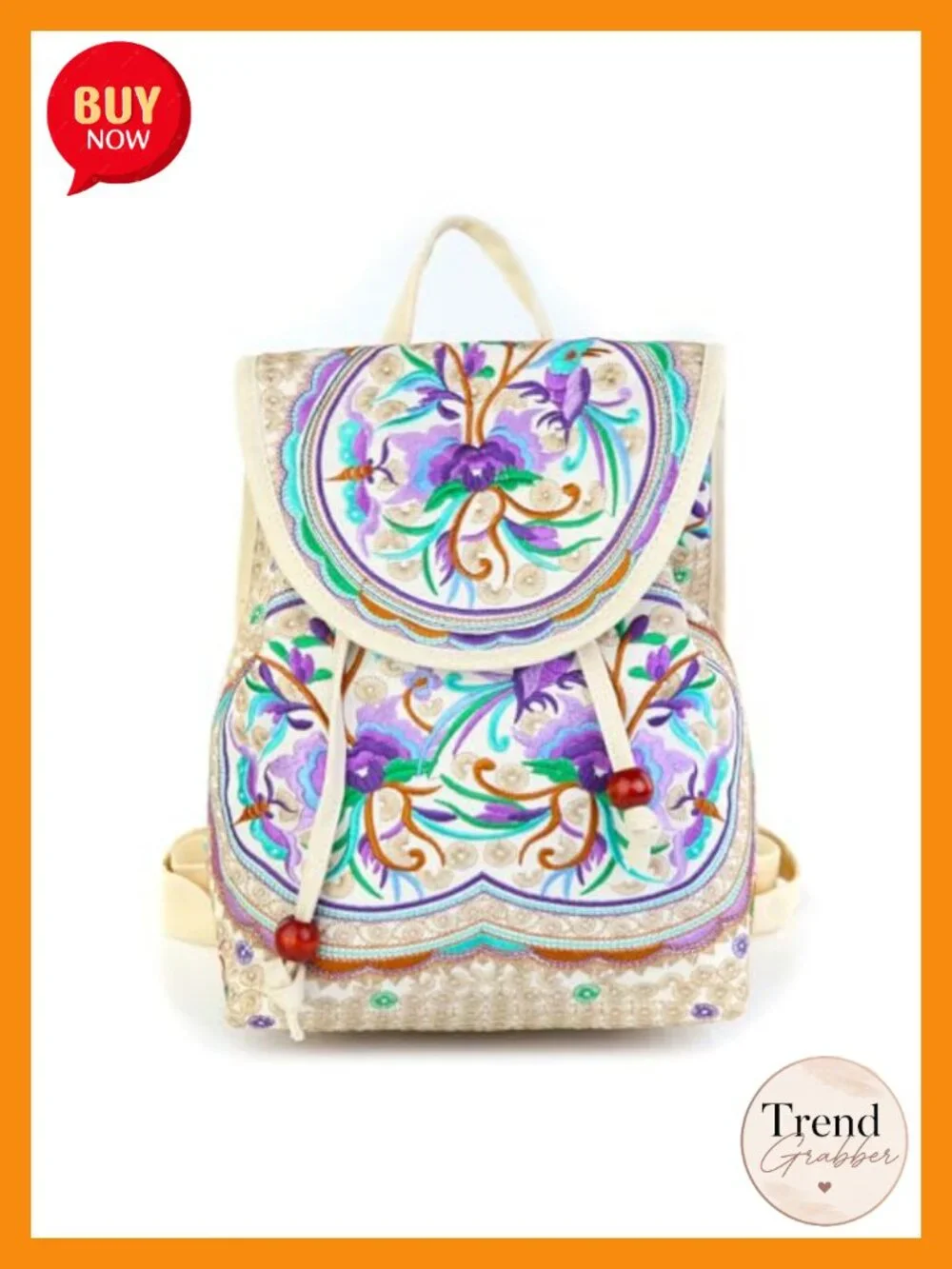 Embroidered Boho Canvas Mini Backpack Purse for Women Travel Daypack